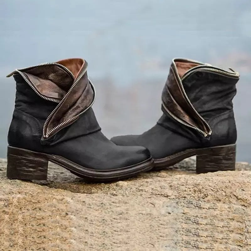 LB | Eleganckie, składane botki do kostki z zapięciem na suwak