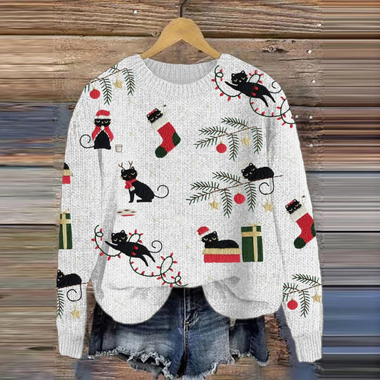 Comstylish Women's Christmas Cats Knit Casual Sweater