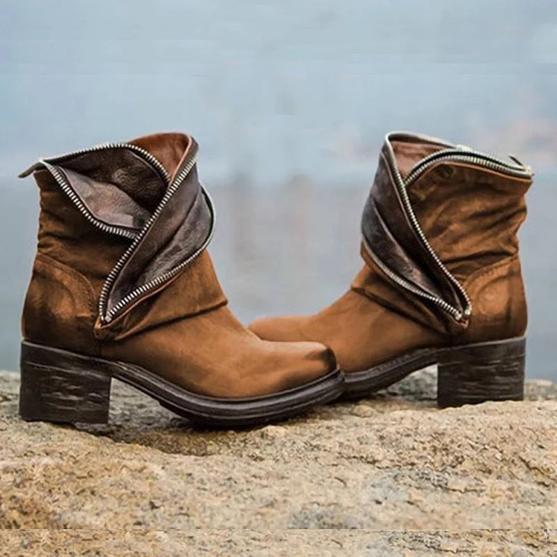 LB | Eleganckie, składane botki do kostki z zapięciem na suwak