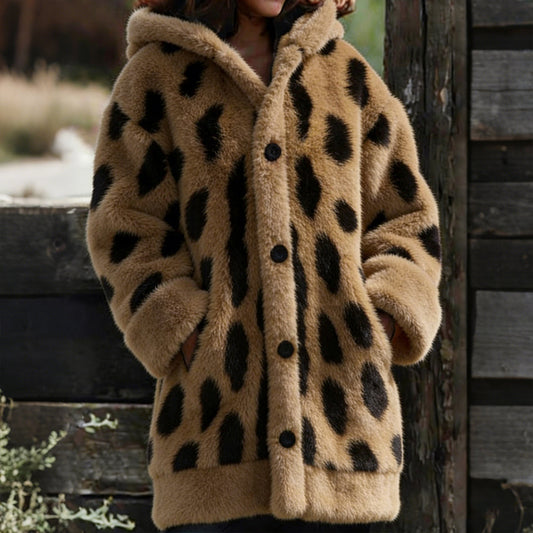 Comstylish Serval Cat Fur Skin Pattern Cozy Plush Hooded Cardigan