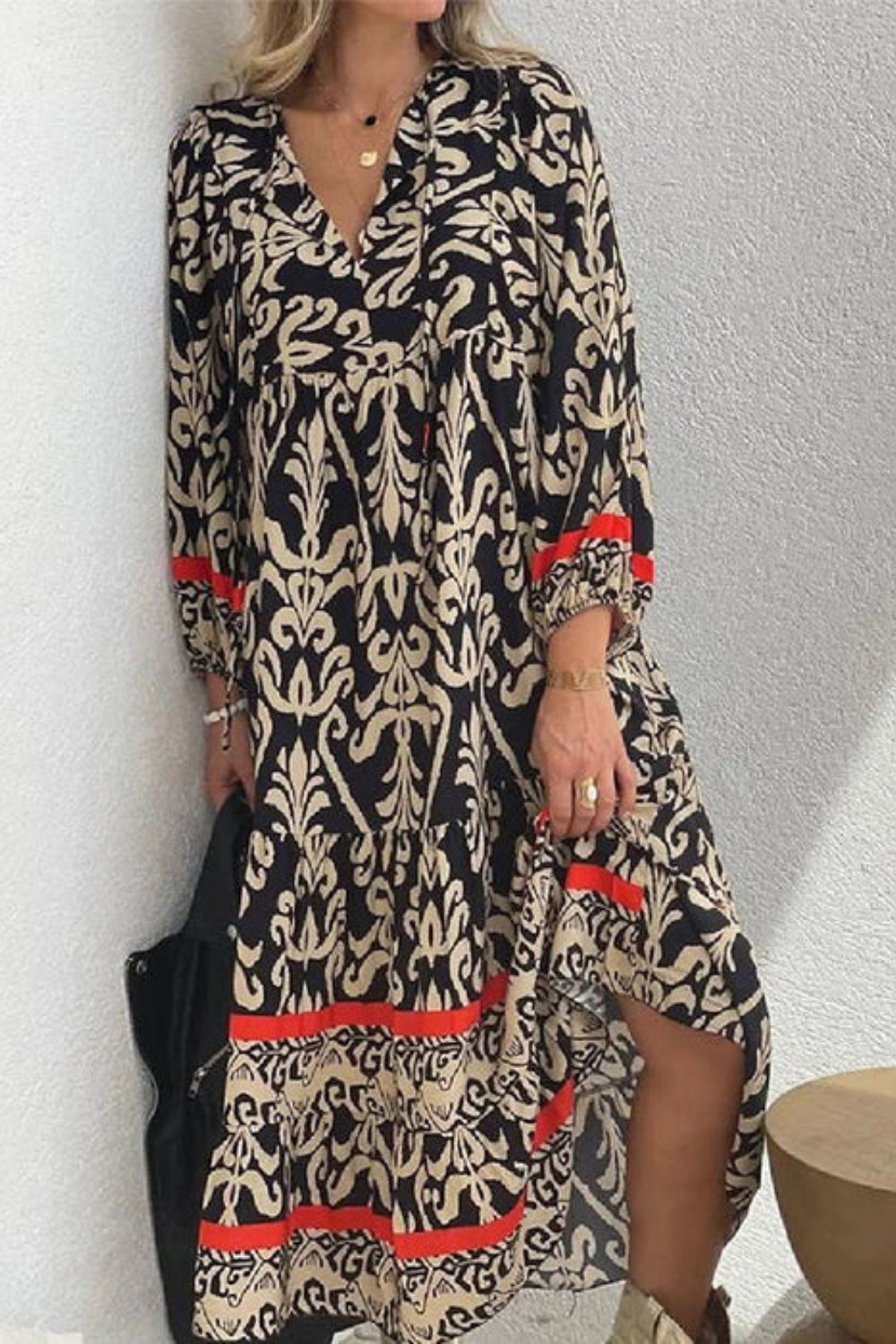 LB | Elegancka sukienka maxi z nadrukiem w stylu boho