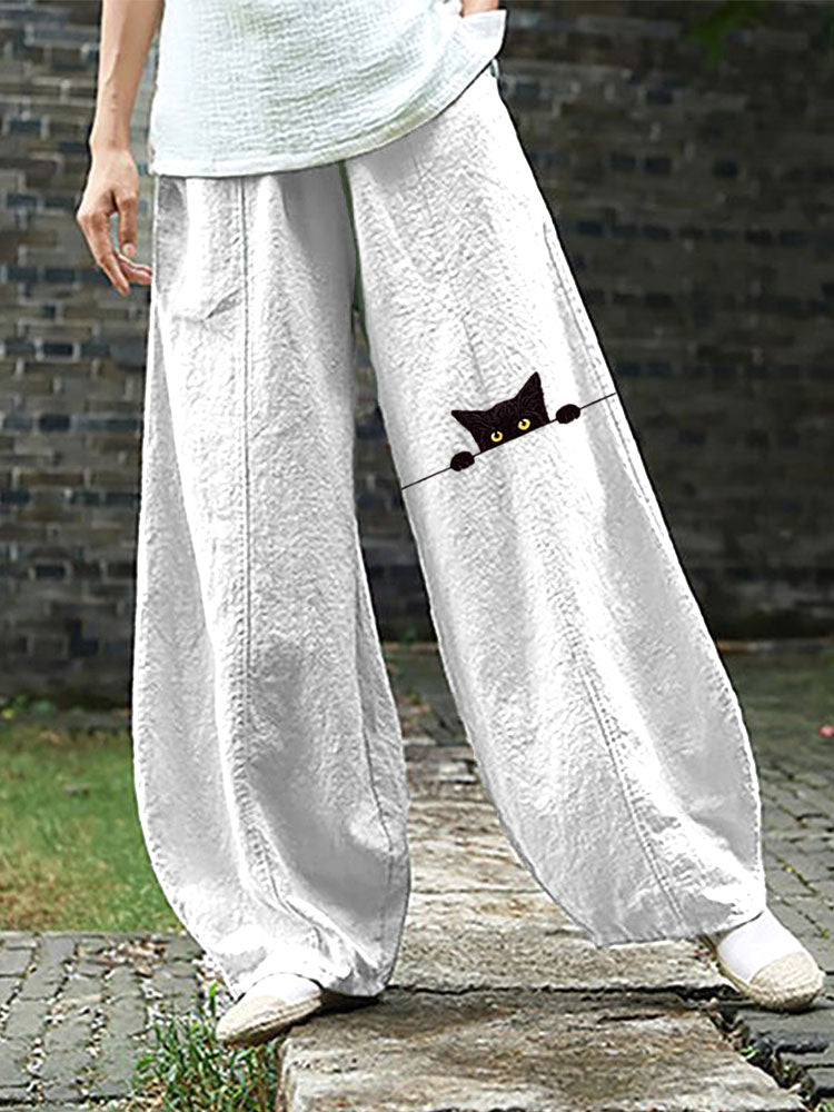 Comstylish Women's Casual Funny Black Cat Print Pants
