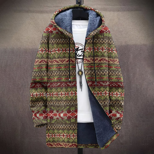 Men's Vintage Tribal Iceland Knitted Cozy Plush Hooded Coat artswardrobe