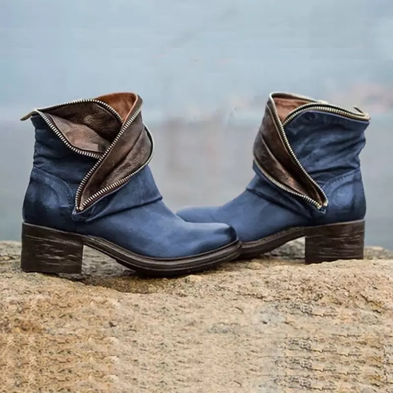 LB | Eleganckie, składane botki do kostki z zapięciem na suwak