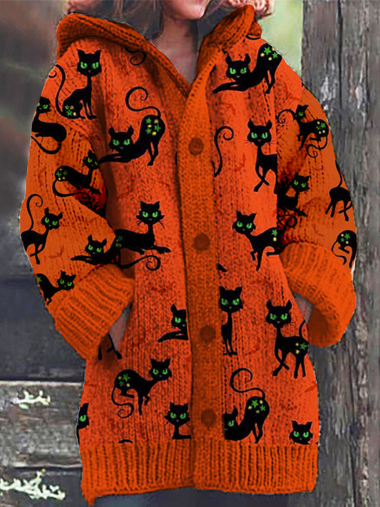 Comstylish Halloween Black Cats Cardigan Sweater