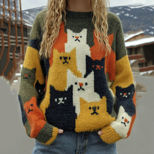 Comstylish Cute Colorful Cats Pattern Art Cozy Knit Sweater