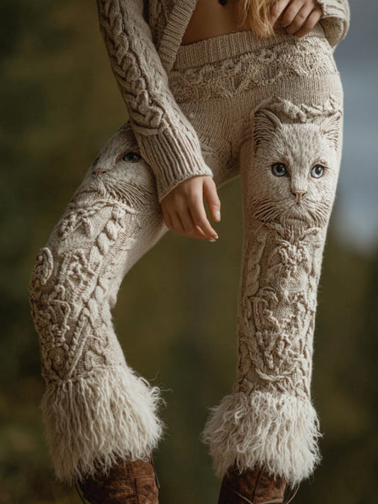 Comstylish Women's Cute Little Cat Slim Fit Long Pants