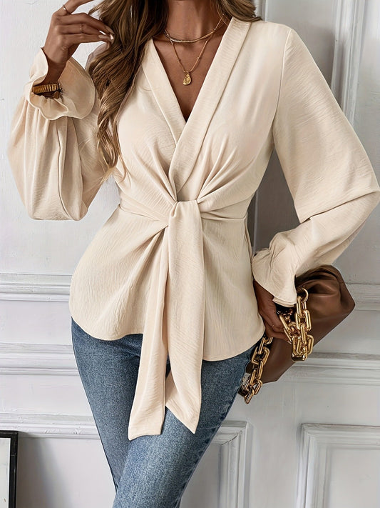 New Women's Elegant V-Neck Long Sleeve Blouse 