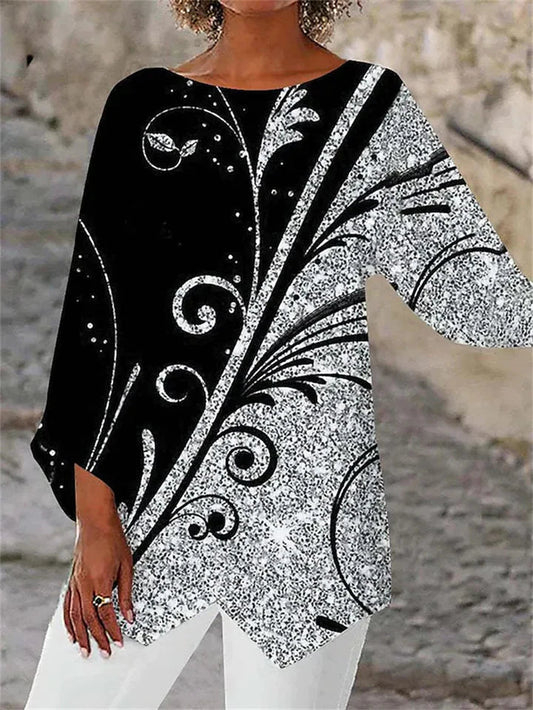 LB | Stylowa bluzka z długim rękawem z geometrycznym nadrukiem