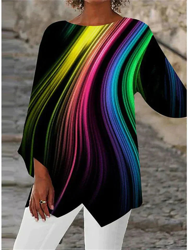 LB | Stylowa bluzka z długim rękawem z geometrycznym nadrukiem