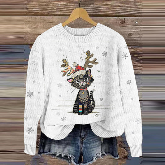 Comstylish Women's Christmas Cat Knitted Pattern Sweater
