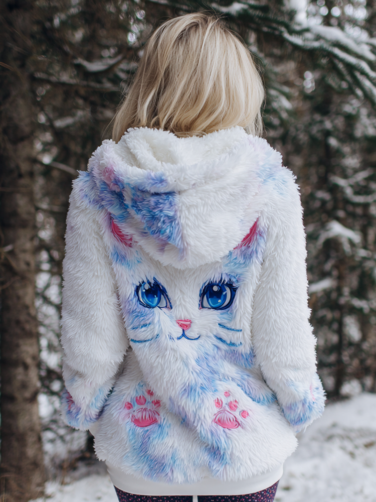 Comstylish Lady Cute Cat Winter Warmth Flannel Coat