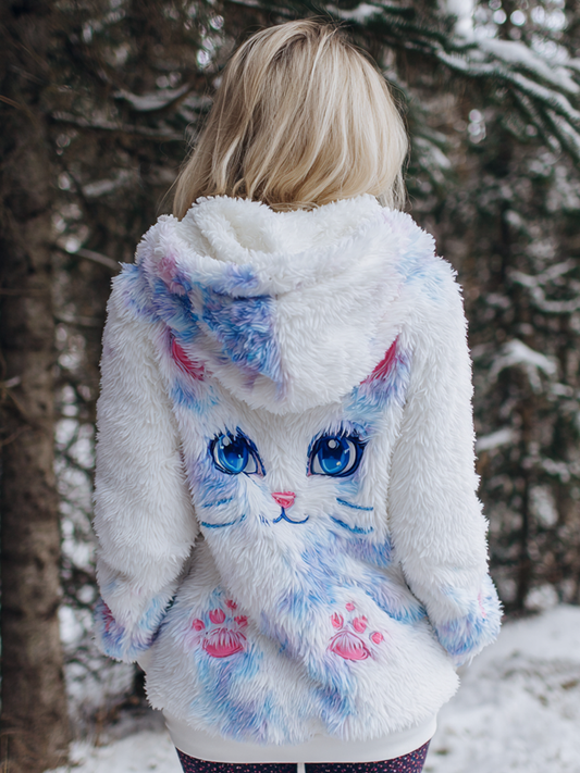 Comstylish Lady Cute Cat Winter Warmth Flannel Coat