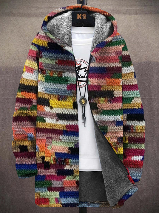 Men's Vintage Colorful Knitted Pattern Cozy Hooded Coat artswardrobe