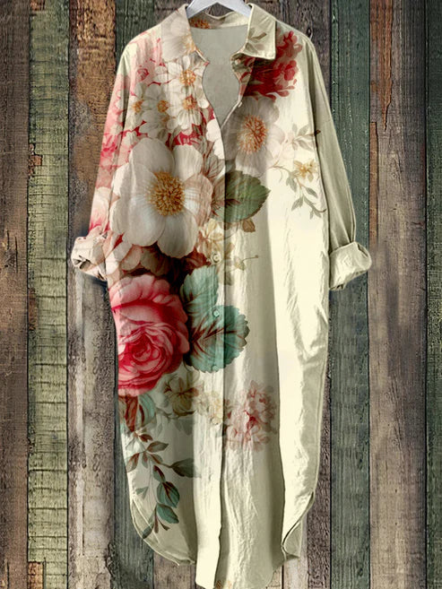 LB | Zapinana na guziki sukienka midi z kwiatowym nadrukiem