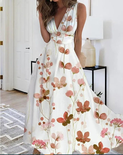 LB | Sukienka maxi bez rękawów z dekoltem w szpic