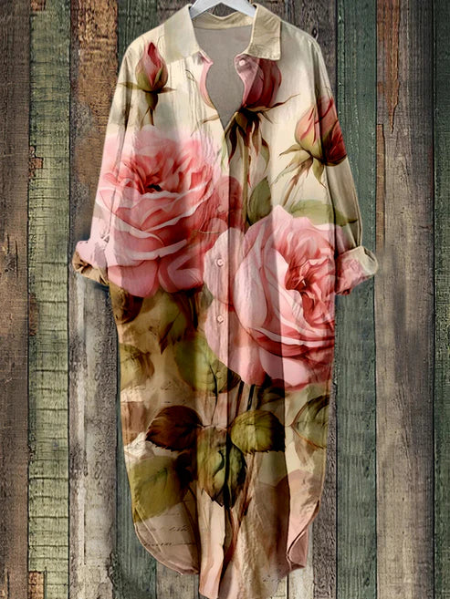 LB | Zapinana na guziki sukienka midi z kwiatowym nadrukiem